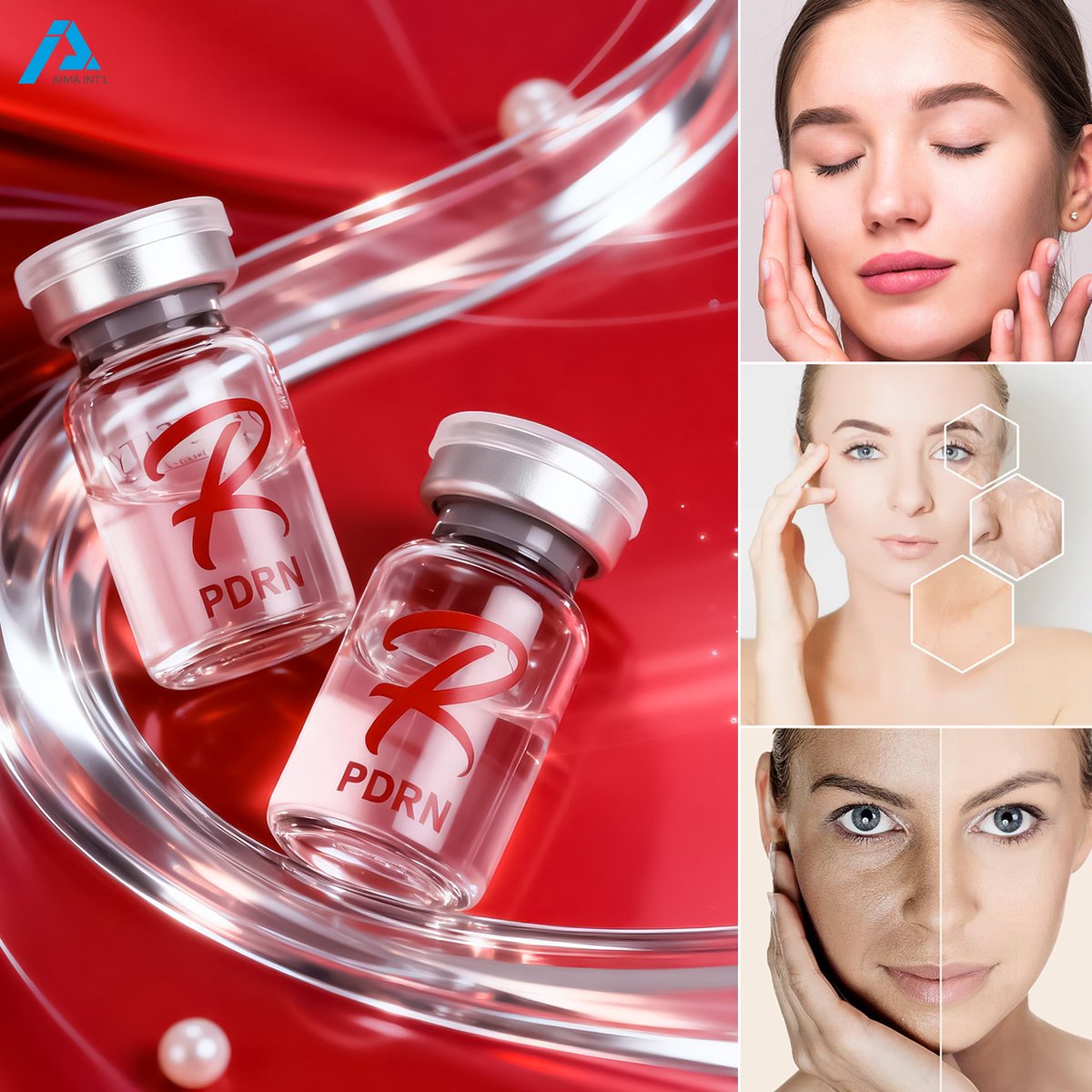 PDRN skin repair injectable product with facial skin imagery
